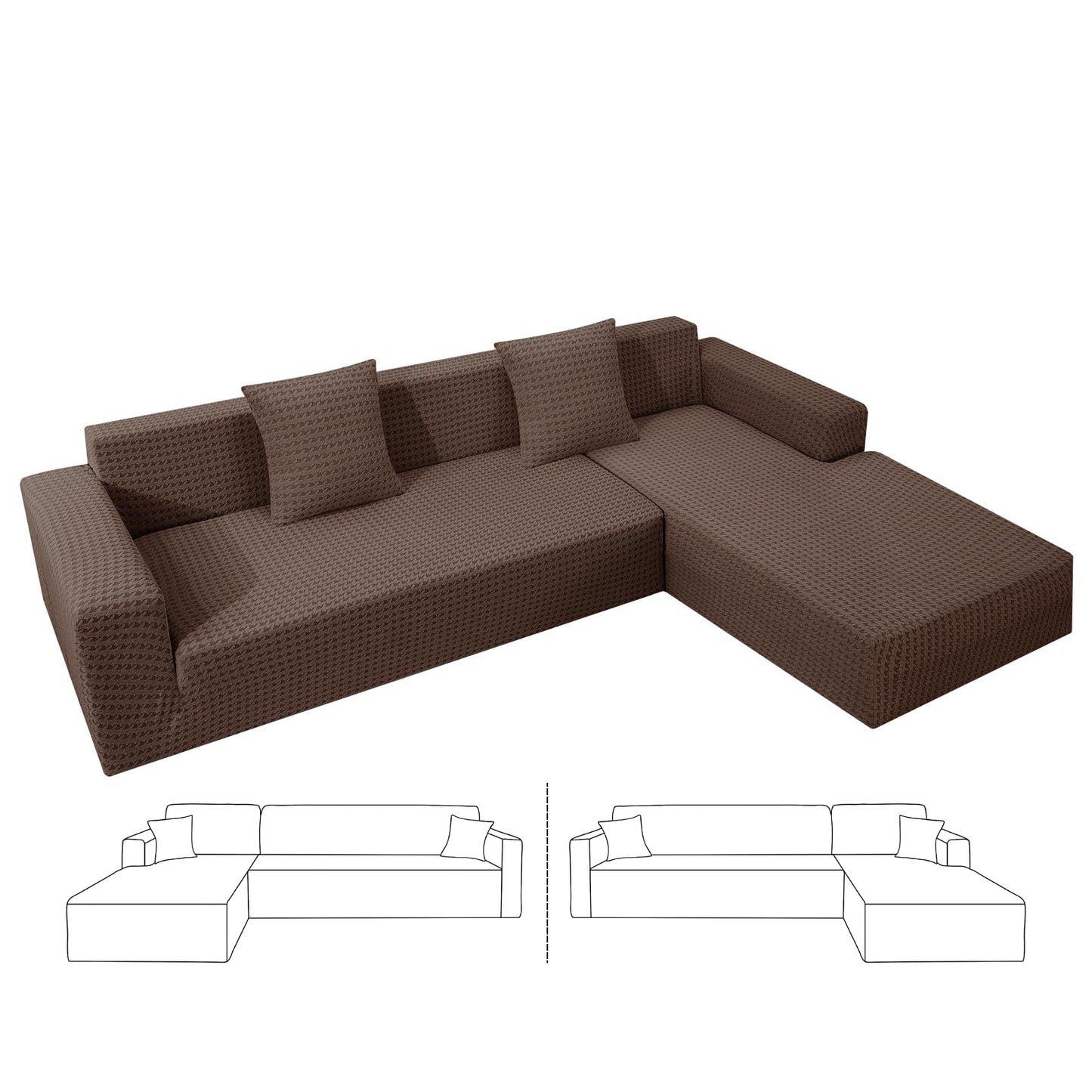 ZNSAYOTX Stretch Sectional Couch Covers New-Houndstooth Texture, Thick Slipcovers with Elastic Bottom for L Shape Sectional Sofa, 2 Pcs Pet Friendly Universal Protector (Chaise or Sofa), Brown