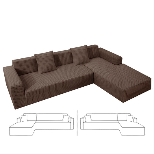 ZNSAYOTX Stretch Sectional Couch Covers New-Houndstooth Texture, Thick Slipcovers with Elastic Bottom for L Shape Sectional Sofa, 2 Pcs Pet Friendly Universal Protector (Chaise or Sofa), Brown