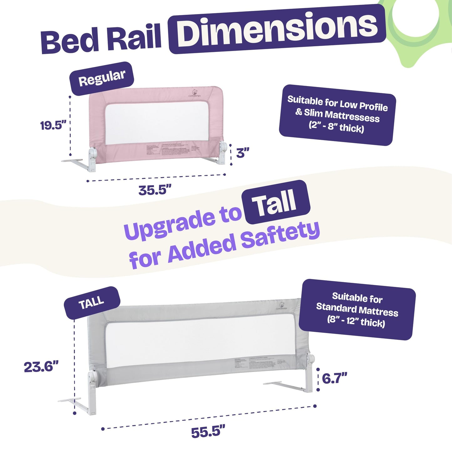 ComfyBumpy 1-Pack Bed Rail for Toddlers 35.5" L x 19.5" H | Toddler Bed Rails for Twin, Full & Toddler Bed Size | Swing Down Bed Rail Guard | Baby Bed Side Rail for Kids | Pink
