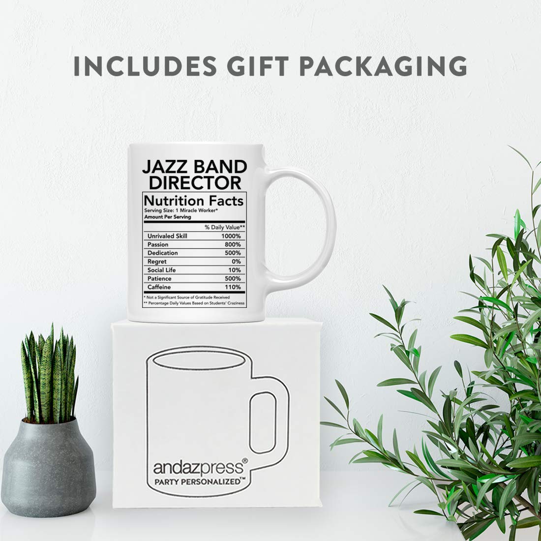 Andaz Press Funny 11oz. Ceramic Coffee Tea Mug Thank You Gift, Jazz Band Director Nutritional Facts, 1-Pack