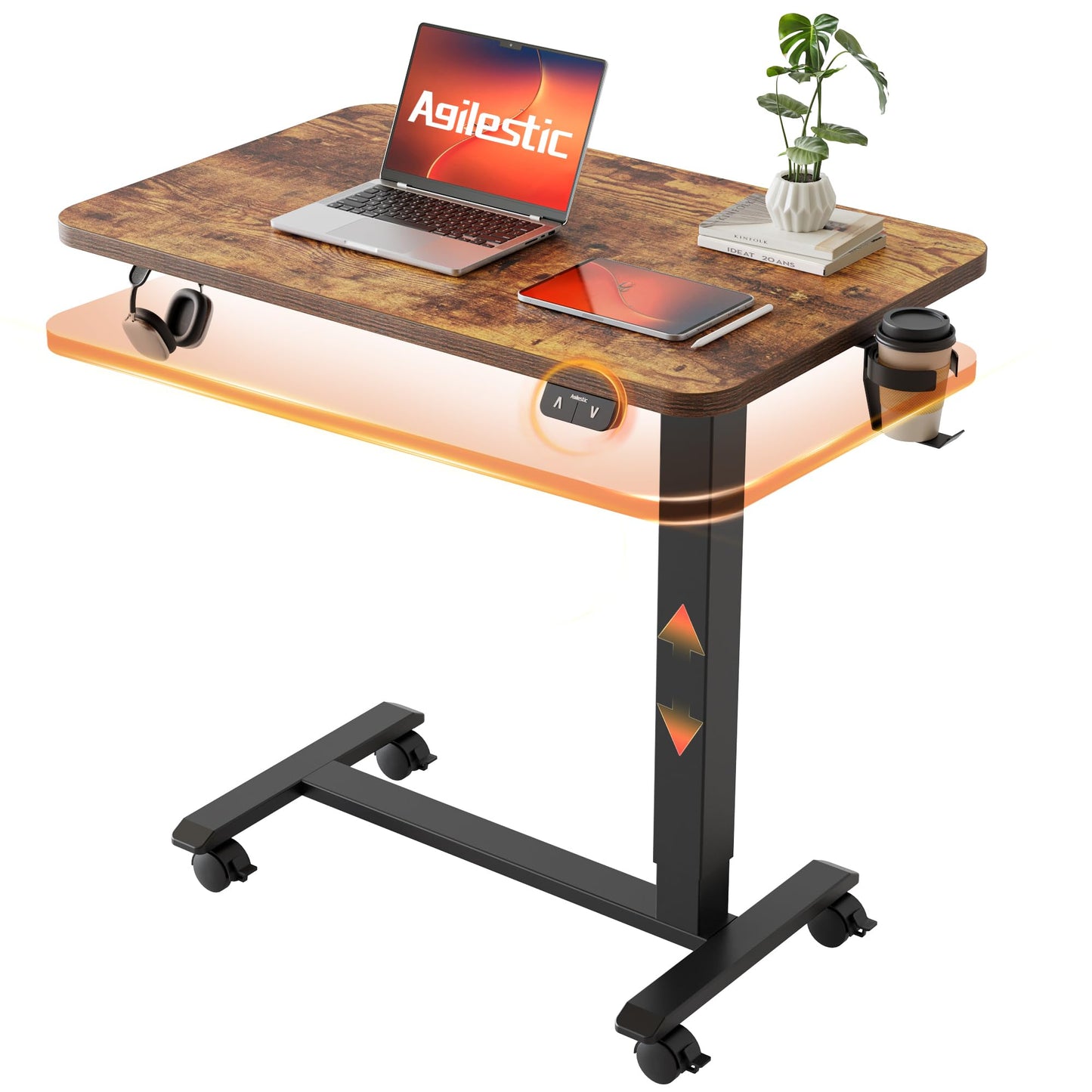 Agilestic Electric Standing Desk, 26 x 16 Inches Height Adjustable Desk, Sit Stand up for Work Office Home, Ergonomic Rising Computer Table with with Wheels, Rustic Brown