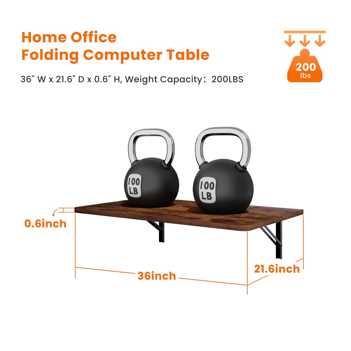 IAE Wall Mounted Floating Foldable Desk, 36" x 22" Folding Computer Workstation Table with Engineered Wood and Metal Shelf Brackets,Fold&Floating Design for Home Office, Apartment,Laundry Room,Rustic