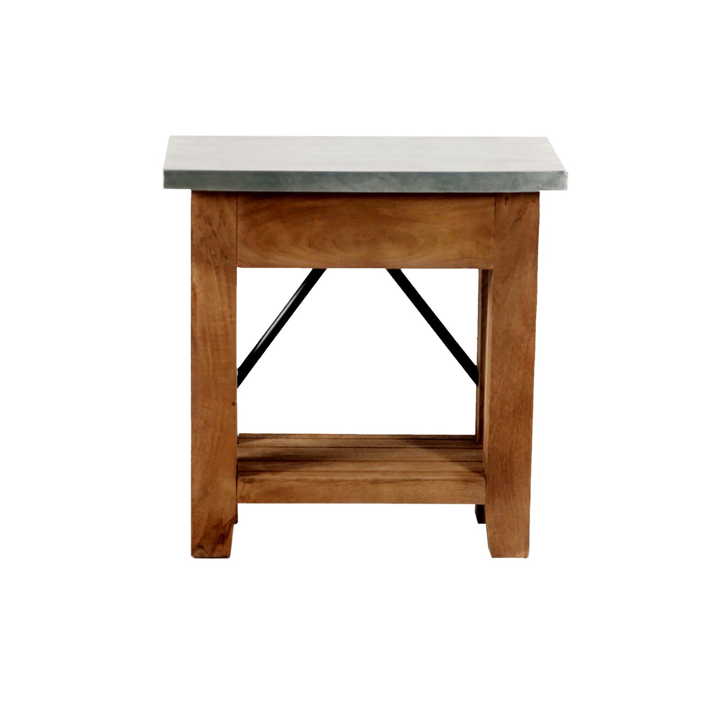 Millwork End Table with Steel Top – Rustic Industrial Narrow Side Table with Lower Shelf and Crossbar Accent – Small Space Accent Table for Living Room, Bedroom, Office by Alaterre Furniture