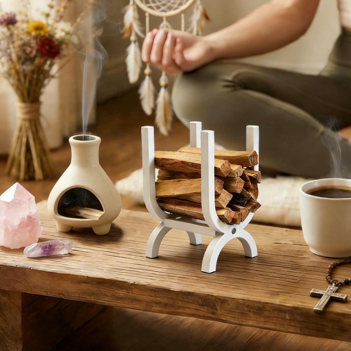 Palo Santo Holder Wooden White,Incense Storage Perfect for Palo Santo Sticks and Sage, Ideal for use in Meditation,Yoga SPA, Aromatherapy.
