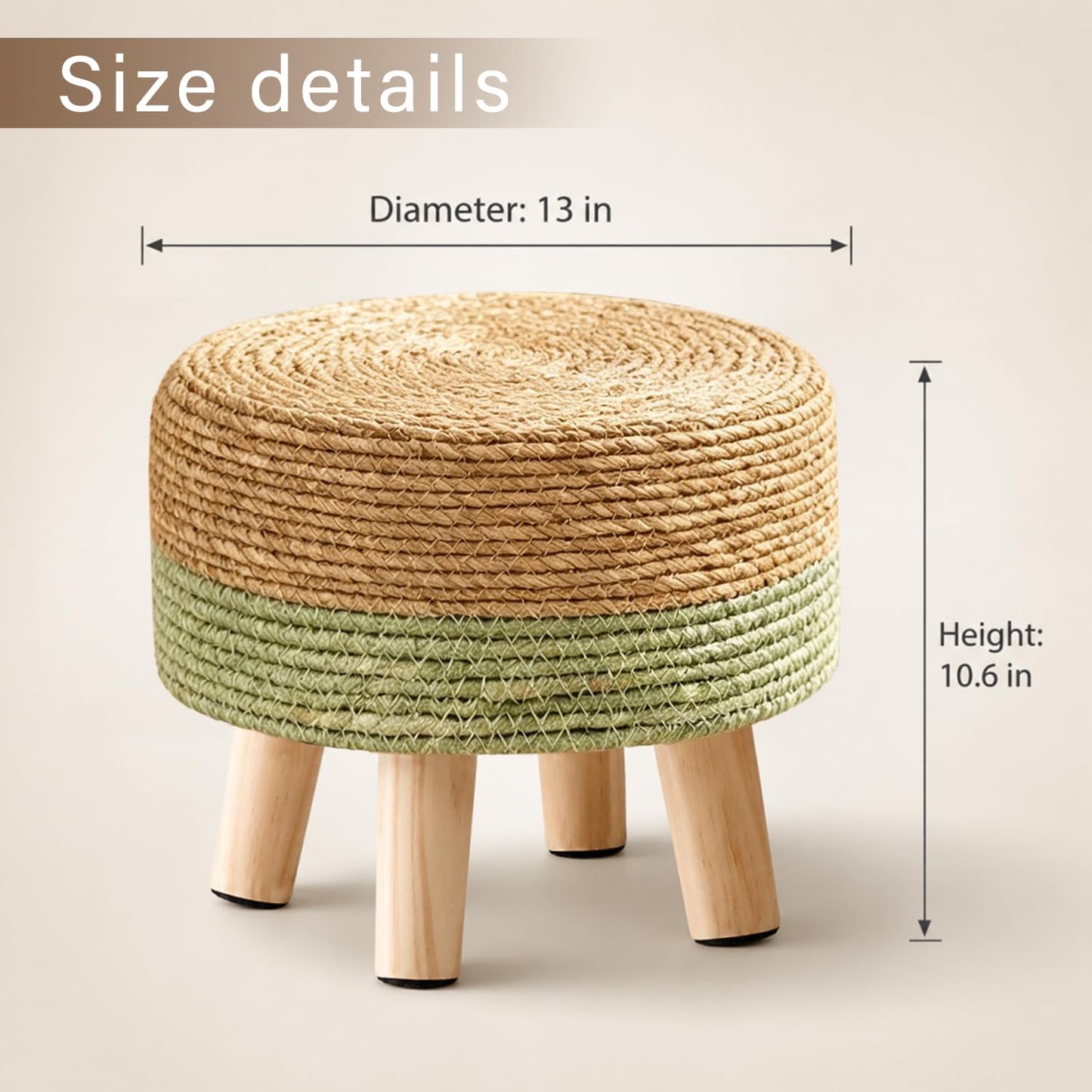 Wimarsbon Round Foot Stool Natural Seagrass Poufs Ottoman Hand Weave Footrest Stool for Couch Desk Extra Seat Step Stool with Solid Wood Legs for Hallway Patio Lounge Green