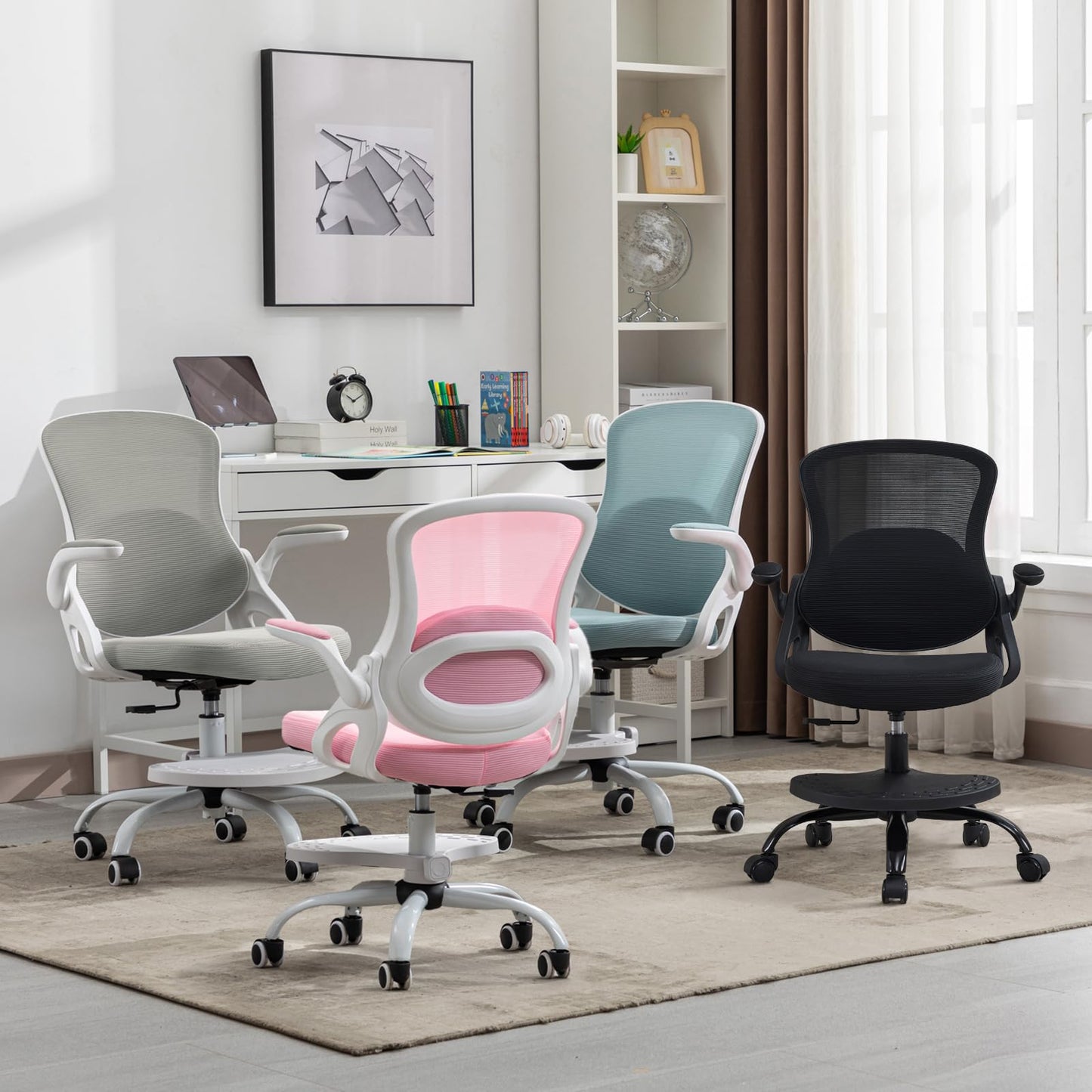 Kids Desk Chair,Ergonomic Study Chair with Adjustable Height,Swivel Mesh Desk Chair with Wheels,Home Office Chair for Children in Home Bedroom Black