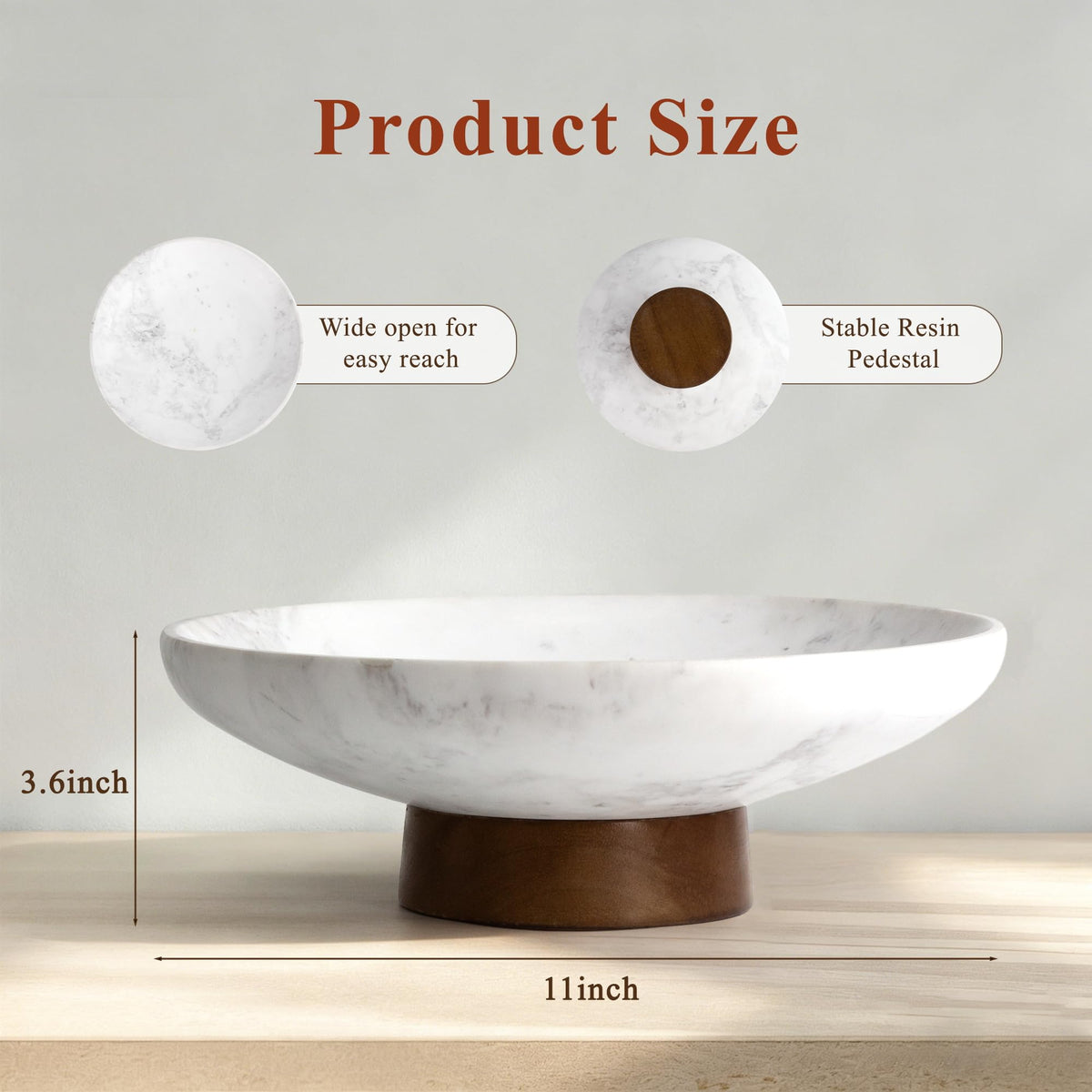 YMXYJM Marble Decorative Bowl - Handcrafted Natural Stone Centerpiece with Pedestal for Home Decor, Marble Fruit Bowl for Kitchen Counter, Entryway Catchall Bowl for Keys, Purse - 11" White, 7 lb