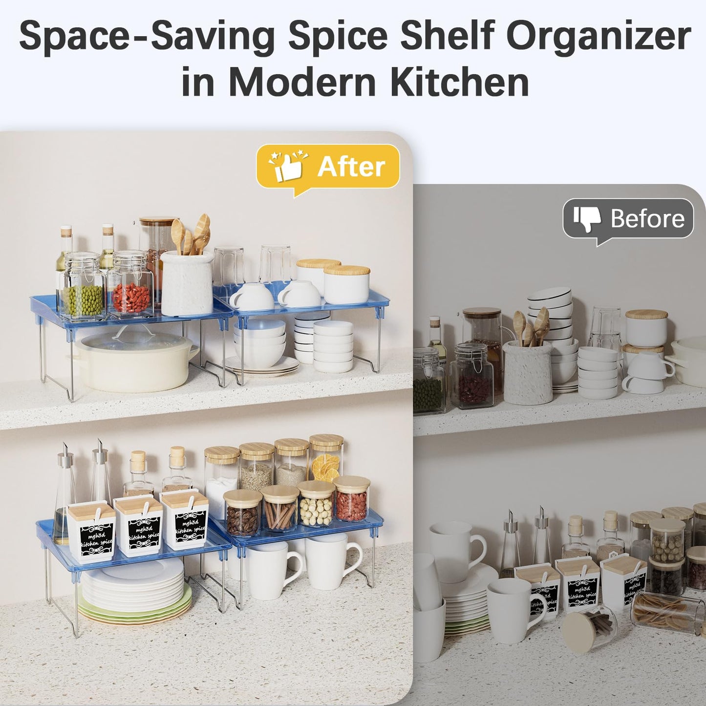 STARLATTA Acrylic Cabinet Organizer Shelf,4 Pcs Stackable Kitchen Counter Shelves,Spice Rack,Countertop Organizers,Clear Plastic Storage Organization for Makeup, Bathroom,Cupboard,Desk,Pantry
