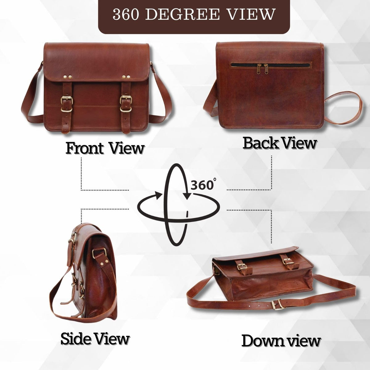 IndianHandoArt 13" Inch Leather Messenger Bag Vintage satchel bag Crossbody Bags for Men and Women unisex office bag (13" (W) x 10" (H) x 3" (D))