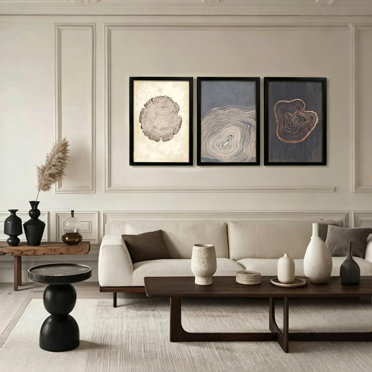 HCJWCXD 3 Piece Framed Abstract Tree Ring Canvas Wall Art Modern Boho Wood Grain Canvas Prints Minimalist Tree Growth Poster Neutral Minimalist Wall Decor 16x24 Inches for Living Room Bedroom Office