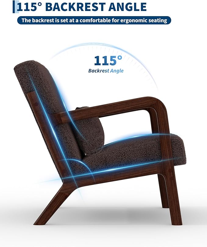 Garvee Mid-Century Modern Accent Chair, Sherpa Upholstery, Solid Wood Armchair