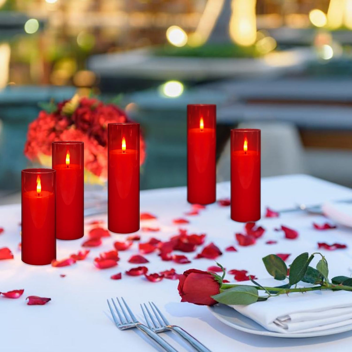 CLTNIKET 24-Pack Red Acrylic Flameless LED Candles with Remote Control - Realistic Flickering Battery - Operated Candles for Valentine's Day,Home Decor, Weddings, and Parties.
