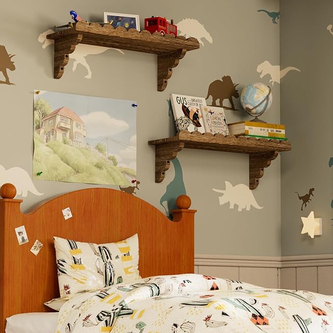 QsQueen Scalloped Wood Wall Shelf – 17 Inch Floating Shelf