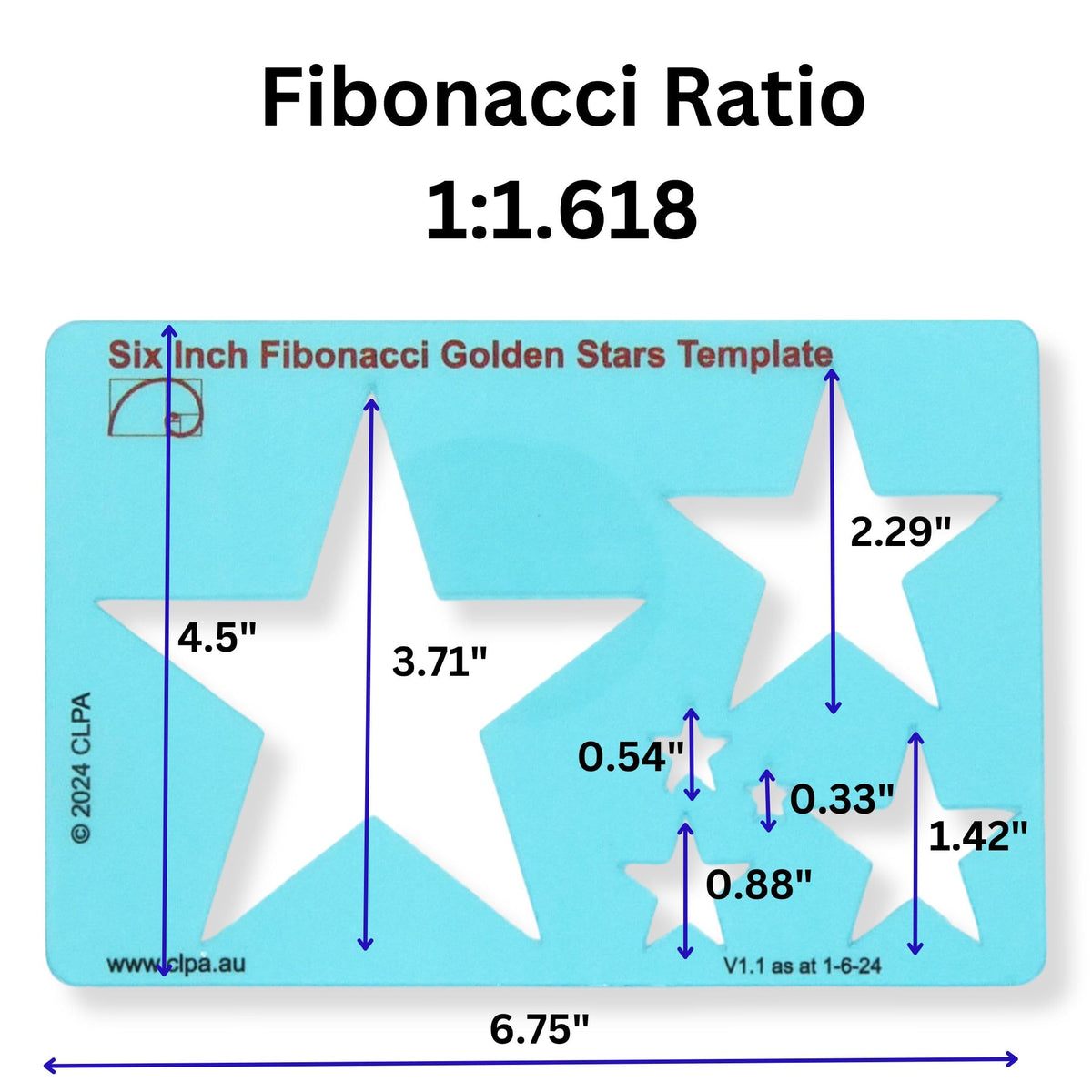 6" Star Stencil Template — Golden Ratio Tool for Drawing — Fibonacci Template — Geometric Stencil for Art, Drafting and Quilting — Clear PETG — Made in Australia