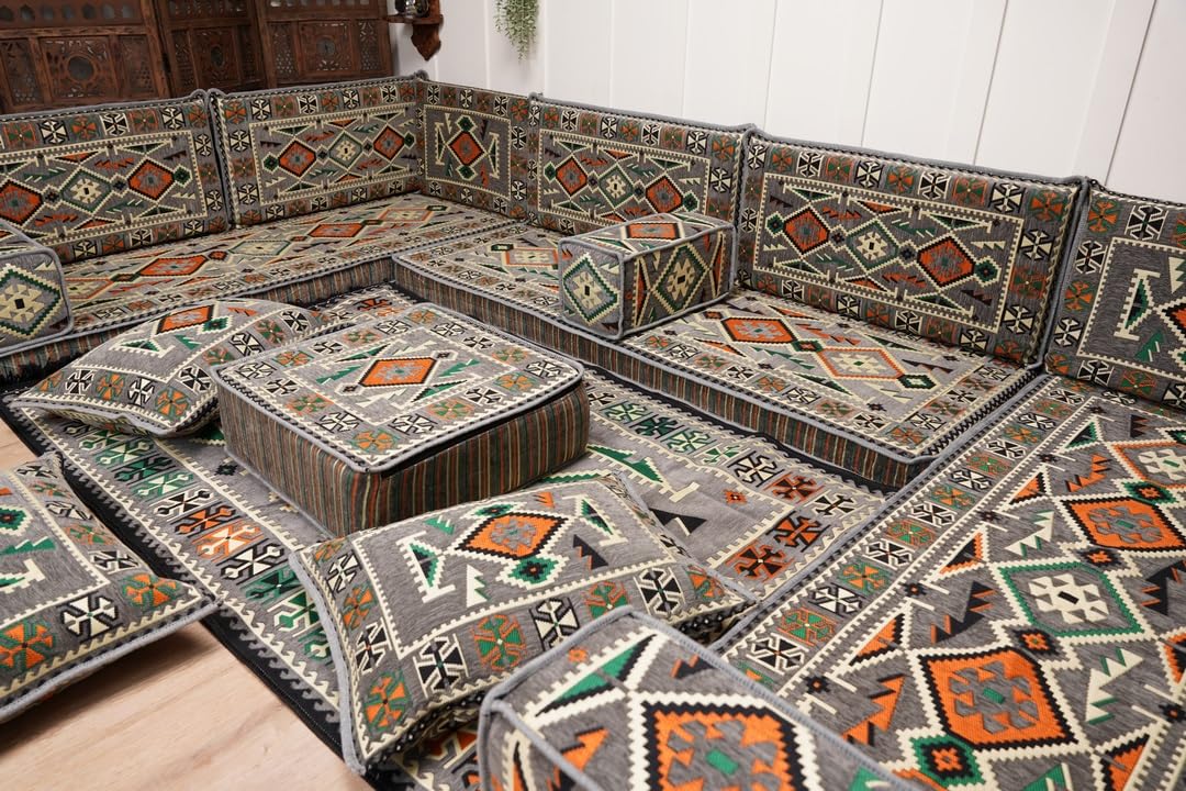 arabicsofa U Shaped Arabic Floor Seating – Handmade Majlis Set– Bohemian Style Sofa
