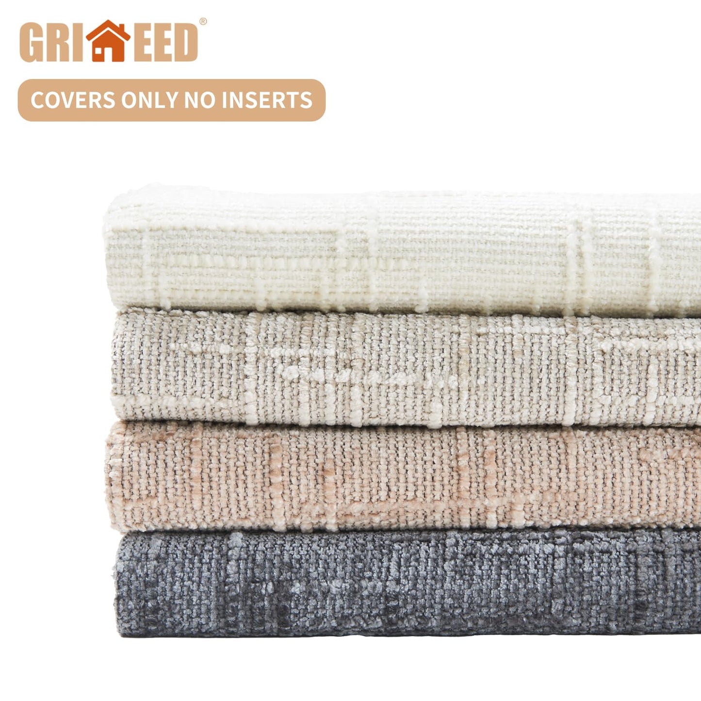 GriNeed Throw Pillow Covers Neutral Set of 4 18x18 Inch Pillow Covers, Soft Chenille White Khaki Beige Dark Grey Pillowcases for Couch Sofa Bed Living Room, Home Boho Decor, Farmhouse Cushion Covers