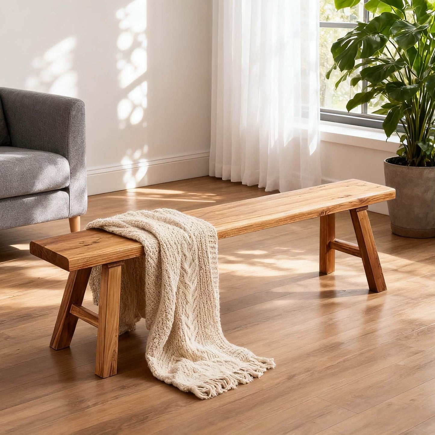 Narrow Entryway Bench Farmhouse Wood End of Bed Bench 20" 32" 39" 47" 55" 63" 71" 79" Sturdy Stable Skinny Long Benchs for Bedroom Hallway Dining Room Porch Easy to Assemble Natural Finish(20")