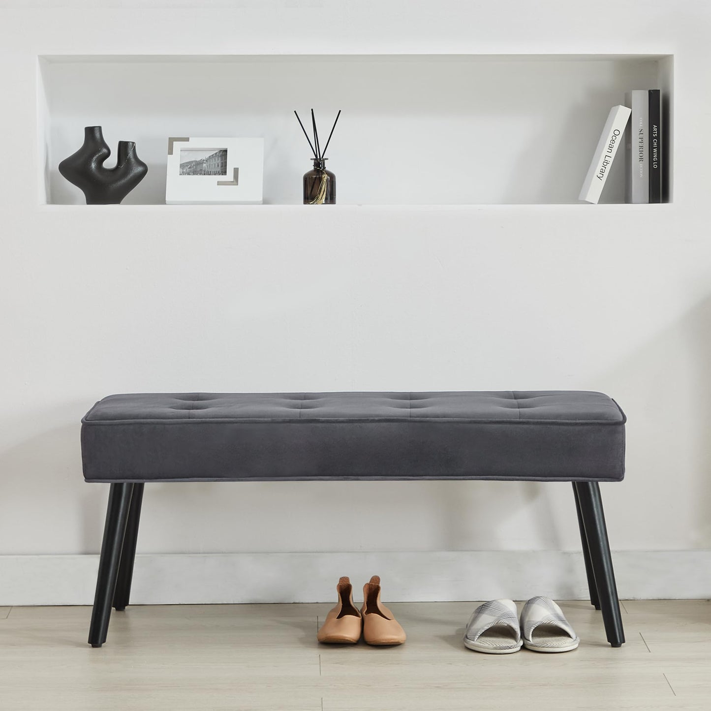 UDAX 40'' Upholstered Bench, Entryway Ottoman with Wooden Legs for Living Room, End of Bed Bench