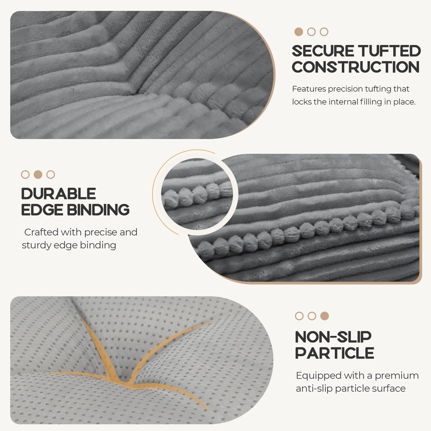 CEAWTUMY Breakfast Nook Cushion Set, 4 Pcs Comfortable Corduroy Nooks Bench Cushions, Non-Slip Anti-Shift Kitchen Nook Cushion for Dining Corner(Grey)