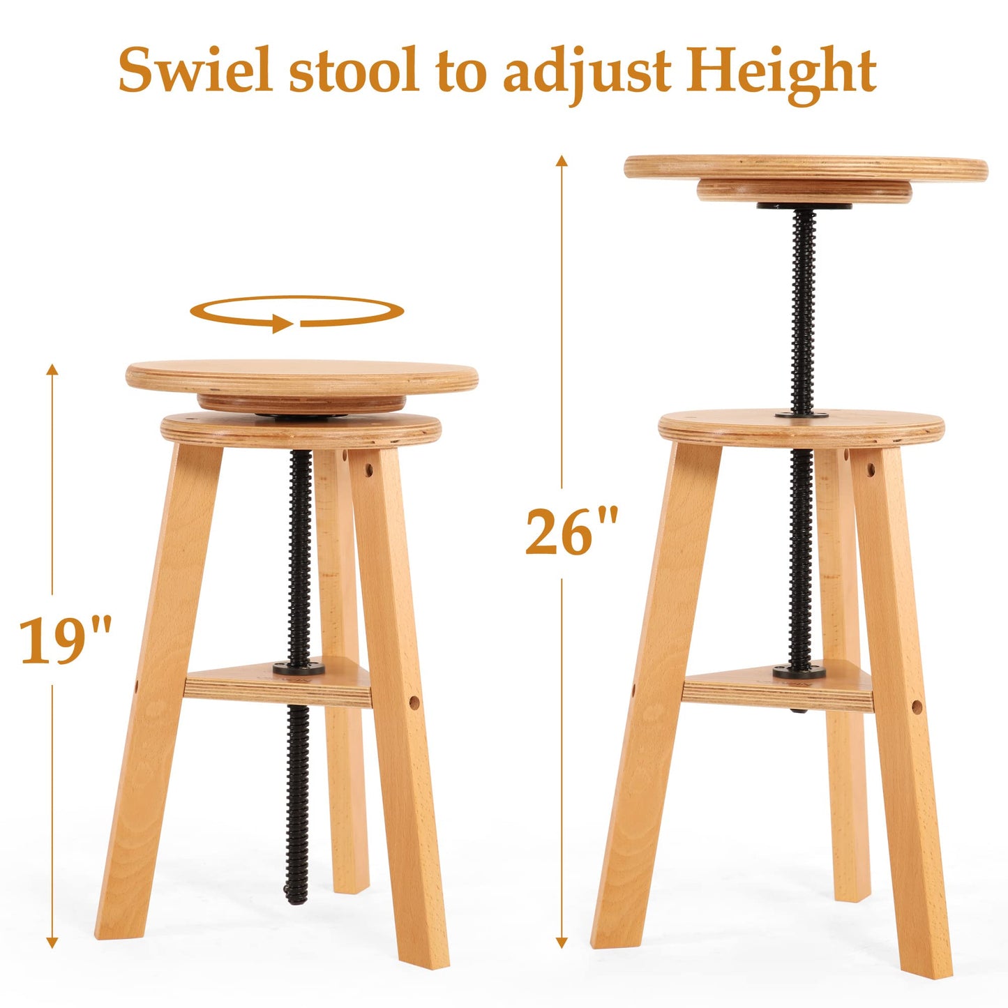 VISWIN Adjustable Drafting Stool, Beech Wood, Artist Stool Chair, Supports Up to 176 Lbs, for Artists, Studio, Home Use, Office, Kitchen
