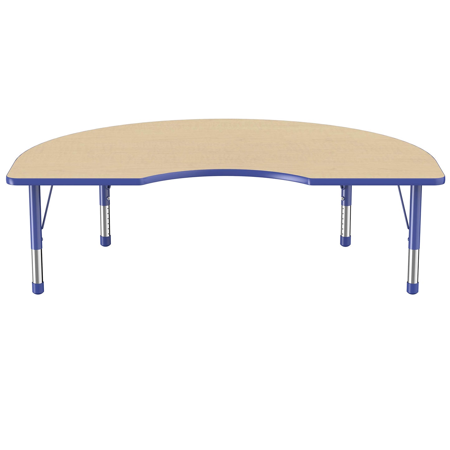 FDP Kidney Activity School and Classroom Kids Table (48 x 72 inch), Chunky Toddler Legs for Collaborative Seating Environments, Adjustable Height 15-24 inches - Maple Top and Blue Edge