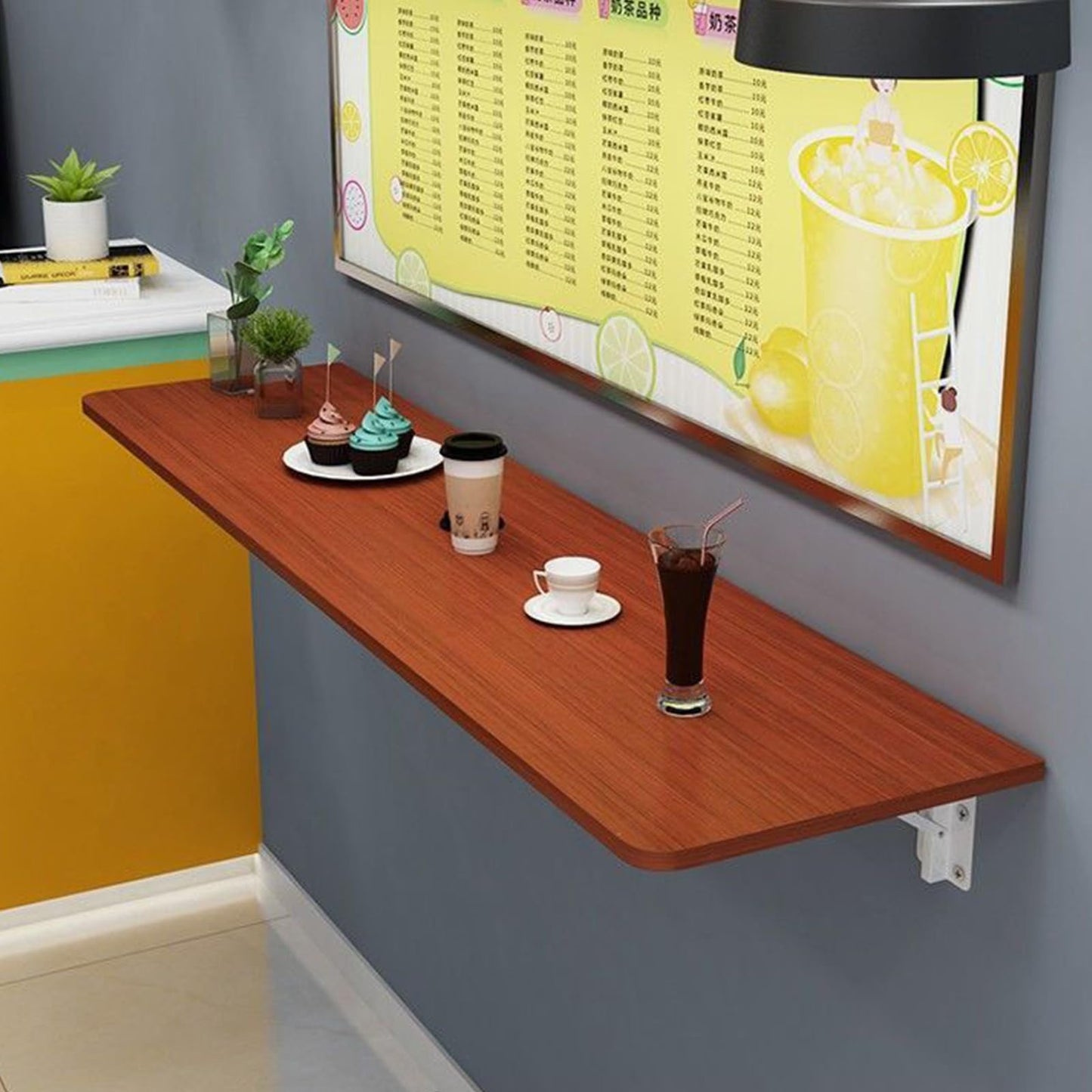 Fold Down Table Wall Mounted，Wall Mounted Table, Folding Wall Mounted Murphy Desk Drop-Leaf Table, Space Saving Fold Down Floating Desk for Study, Bathroom Or Laundry Room (Color : Teak col