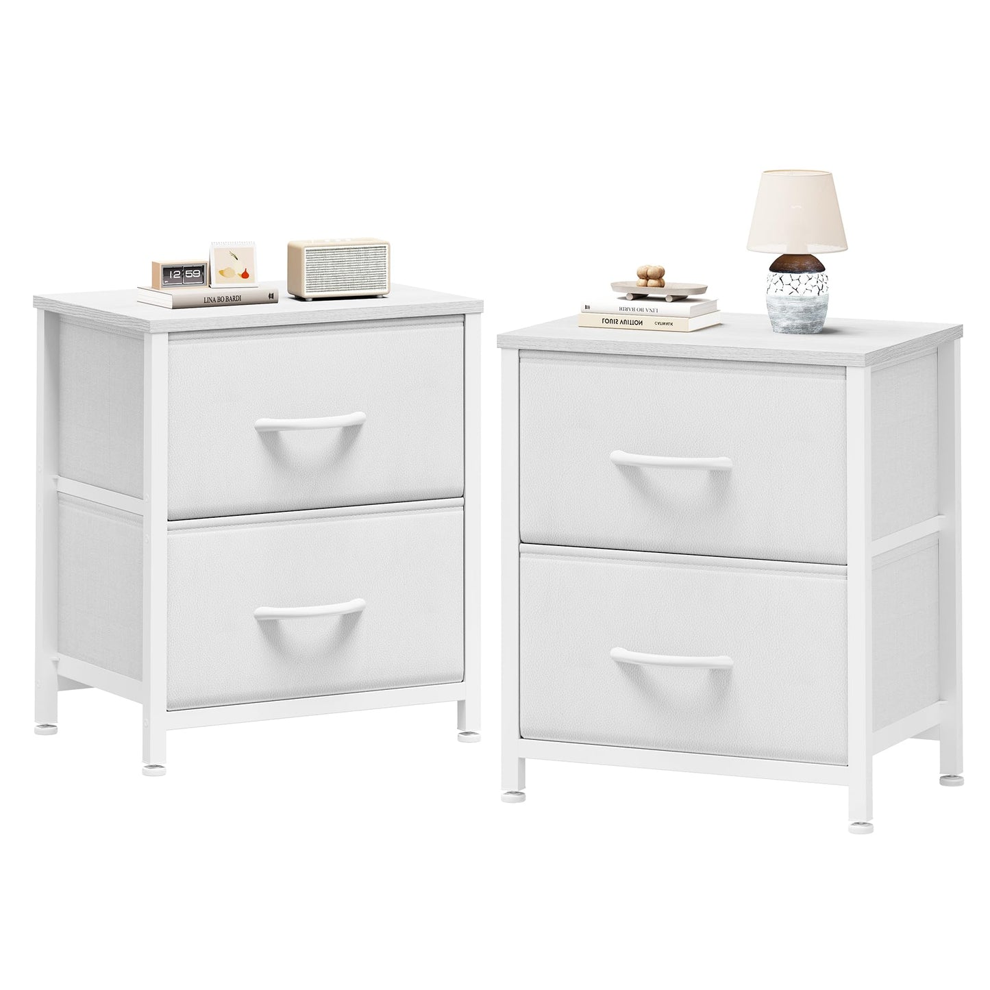 Sweetcrispy Nightstand Set of 2 with 2 Storage Drawers, 20" Height Small Bed Side Furniture End Table, Wooden Top Fabric Cabinet Kids Mini Dresser for Bedroom, Closet, Entryway, College Dorm