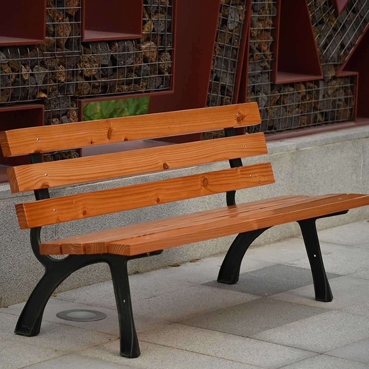 Weatherproof Outdoor Garden Bench with Backrest, Cast Iron Metal Frame & Solid Wood Seat, 59-Inch Patio Park Bench for Lawn, Balcony, Yard & Indoor Use,150cm/59inch