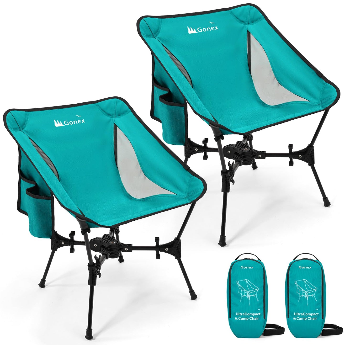 Gonex Portable Camping Chair, The 5th Gen Ultralight Compact Backpacking Foldable Lightweight Folding Chair for Outdoor Camp Hiking Beach Picnic Concert, Supports 330lbs (Lake Green, 2 PCS)