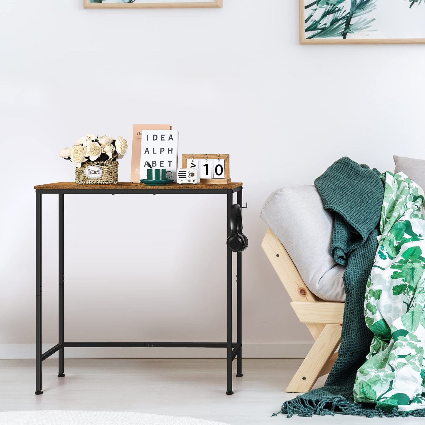 BTY Narrow Console Table Small Entryway Table Industrial Couch Table Behind Sofa Table Hallway Table with Hooks for Living Room Foyer Bedroom Corridor Office Rustic Brown