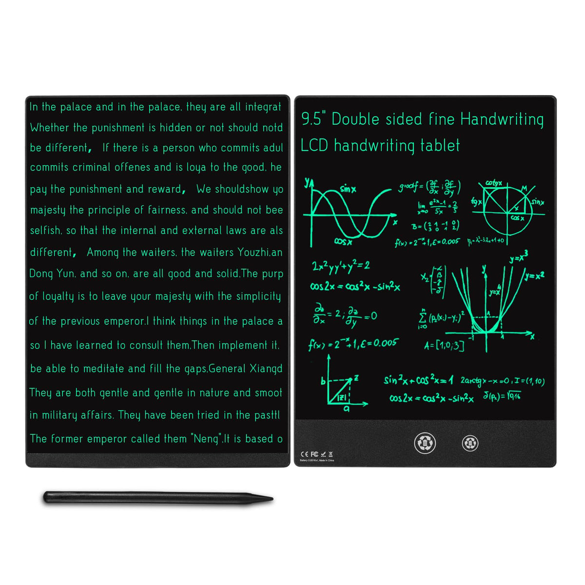 LCD Writing Tablet 9.5 Inch Double Display, Ultra-Slim 0.2in Lightweight Compact Digital Notepad, Two-Sided Reusable Drawing Pad with Magnetic Stylus, Kids Doodle Board for Adults Office School