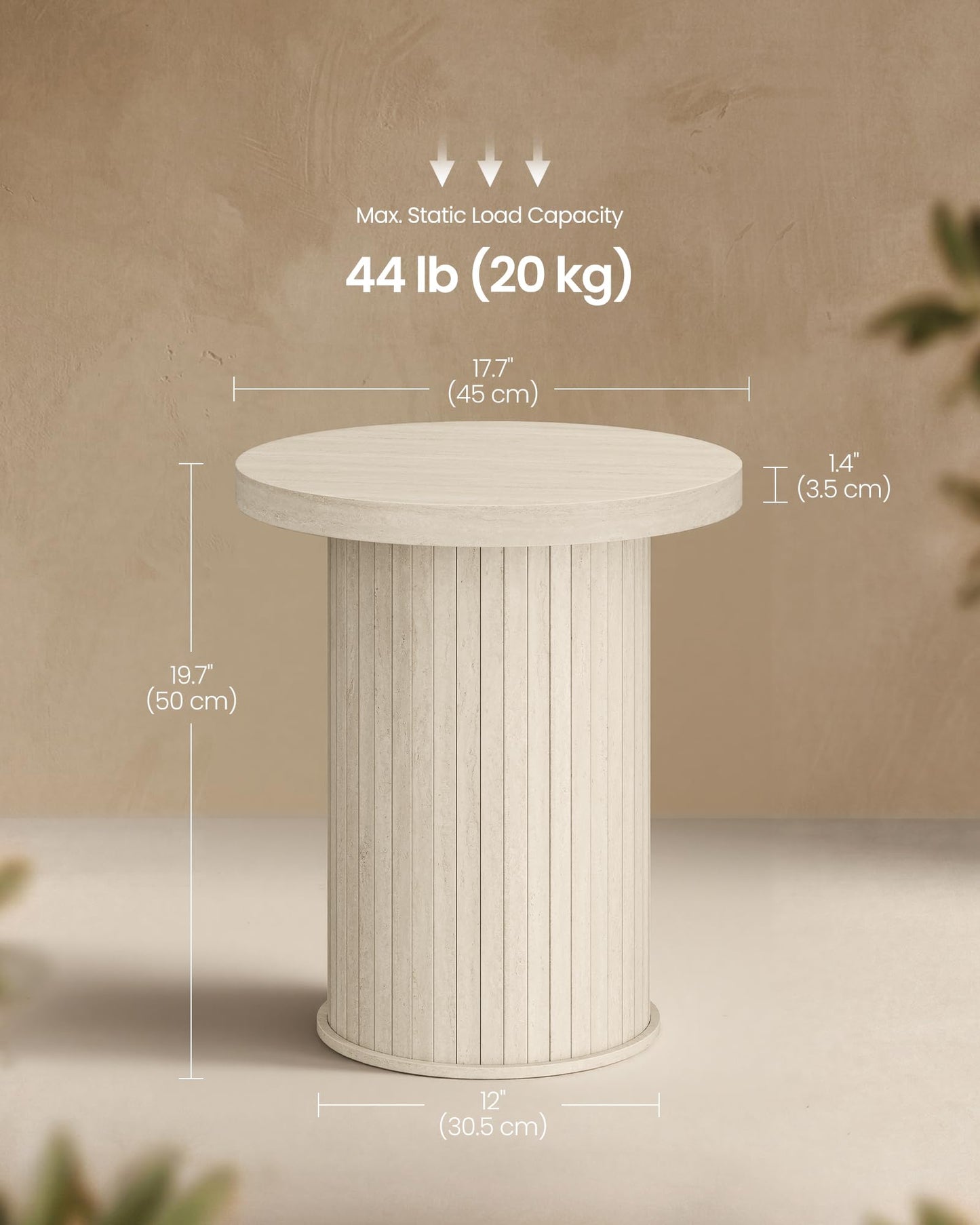 VASAGLE Round Side Table, Tambour End Table, Mid Century Modern Nightstand, Easy Assembly, for Small Spaces, Living Room, Bedroom, Home Office, 17.7 x 19.7 Inches, Travertine Beige ULET295L101
