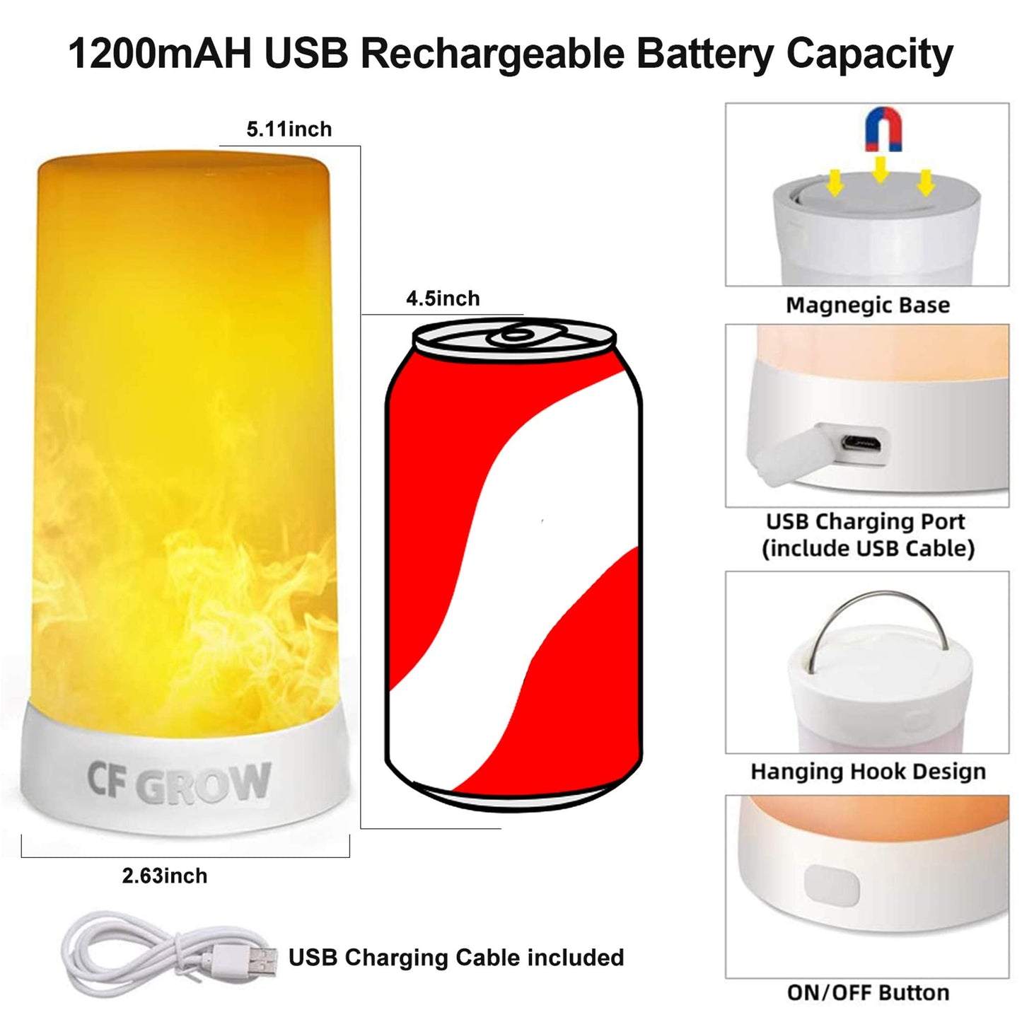 LED Flame Effect Light, USB Rechargeable Outdoor Flame Table Lamp Waterproof Dimmable 4 Modes Lantern with Gravity Sensing Effect IR Wireless Remote&Timer, For Halloween Room Party Bar Decor