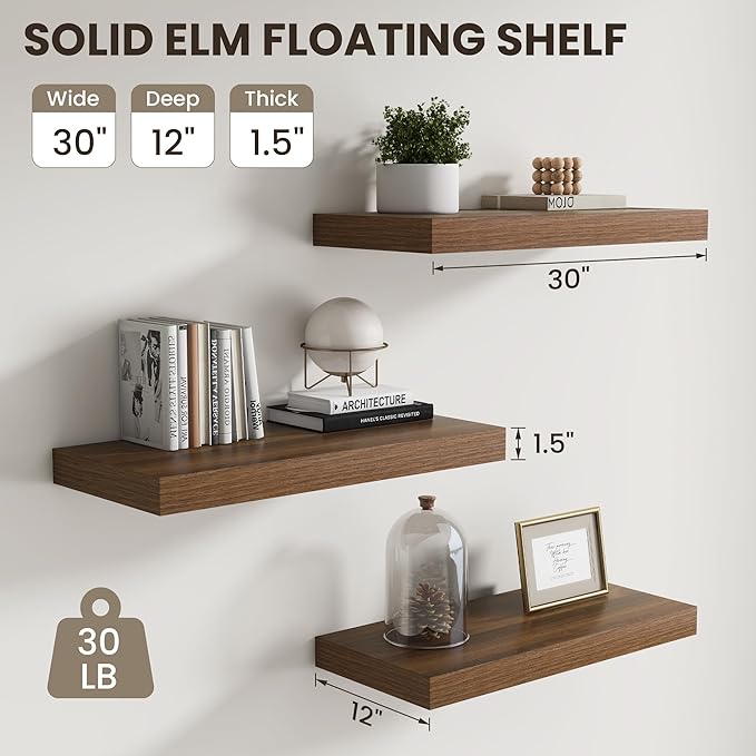 Dreamland Floating Shelves for Wall, 2 Pack Rustic Wooden Wall Shelves