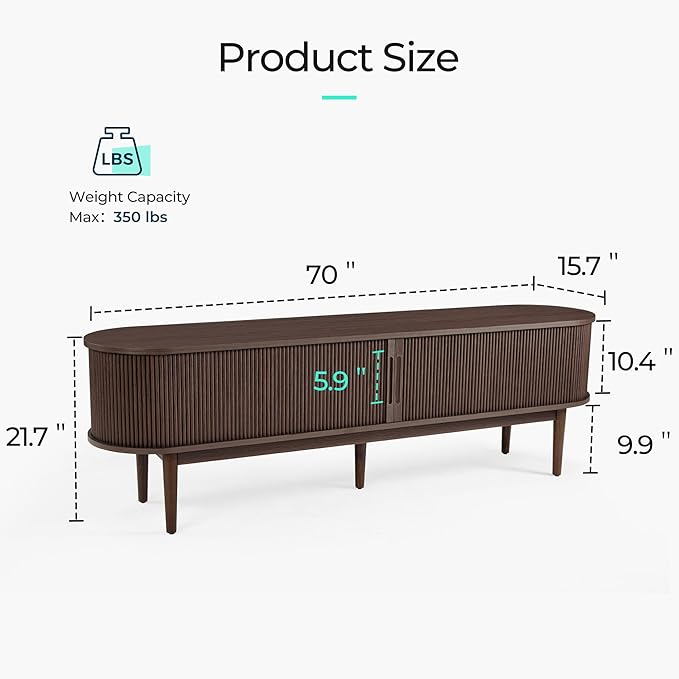 LINSY HOME 70" Fluted TV Stand for TVs up to 80 Inch, Mid Century Modern