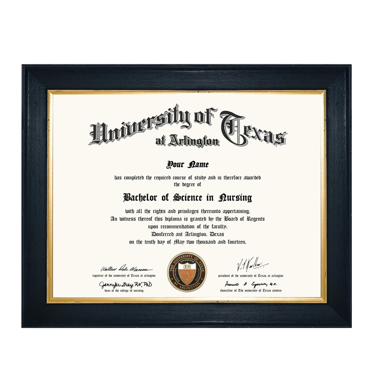 GMFrames 8.5x11 Wood Diploma Frame, Tempered Glass, Rustic Black Finish with Gold Trim