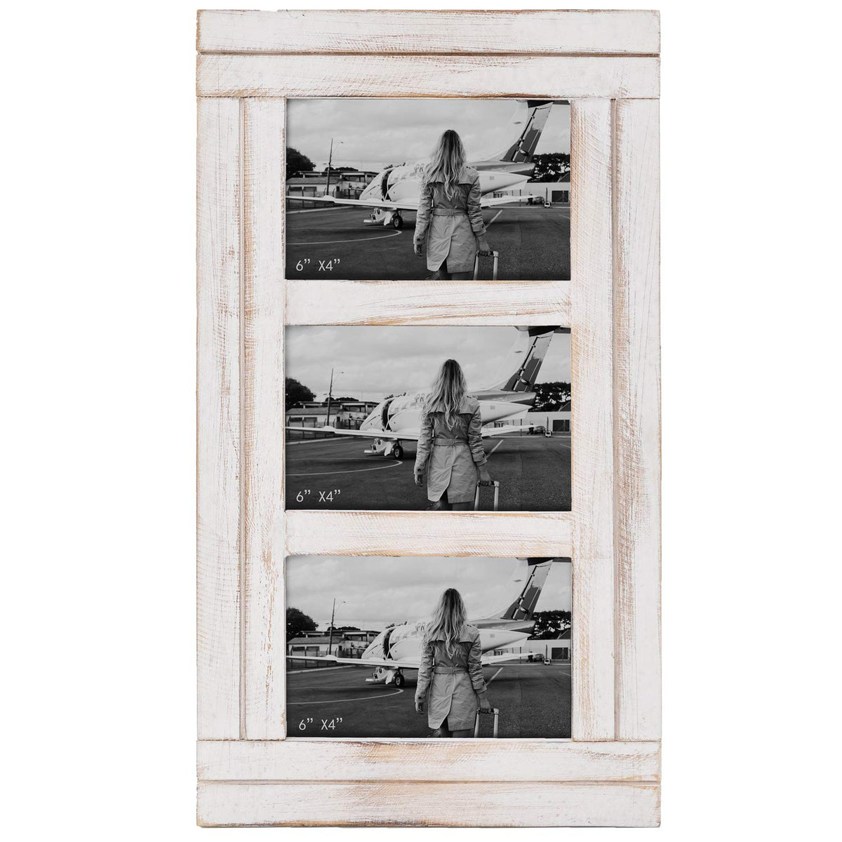RiteSune 3 Picture Frames 4x6 for Wall, Photo Collage Frame Present for Christmas Birthday, Rustic Photo Frames for Home Wall Decor（White