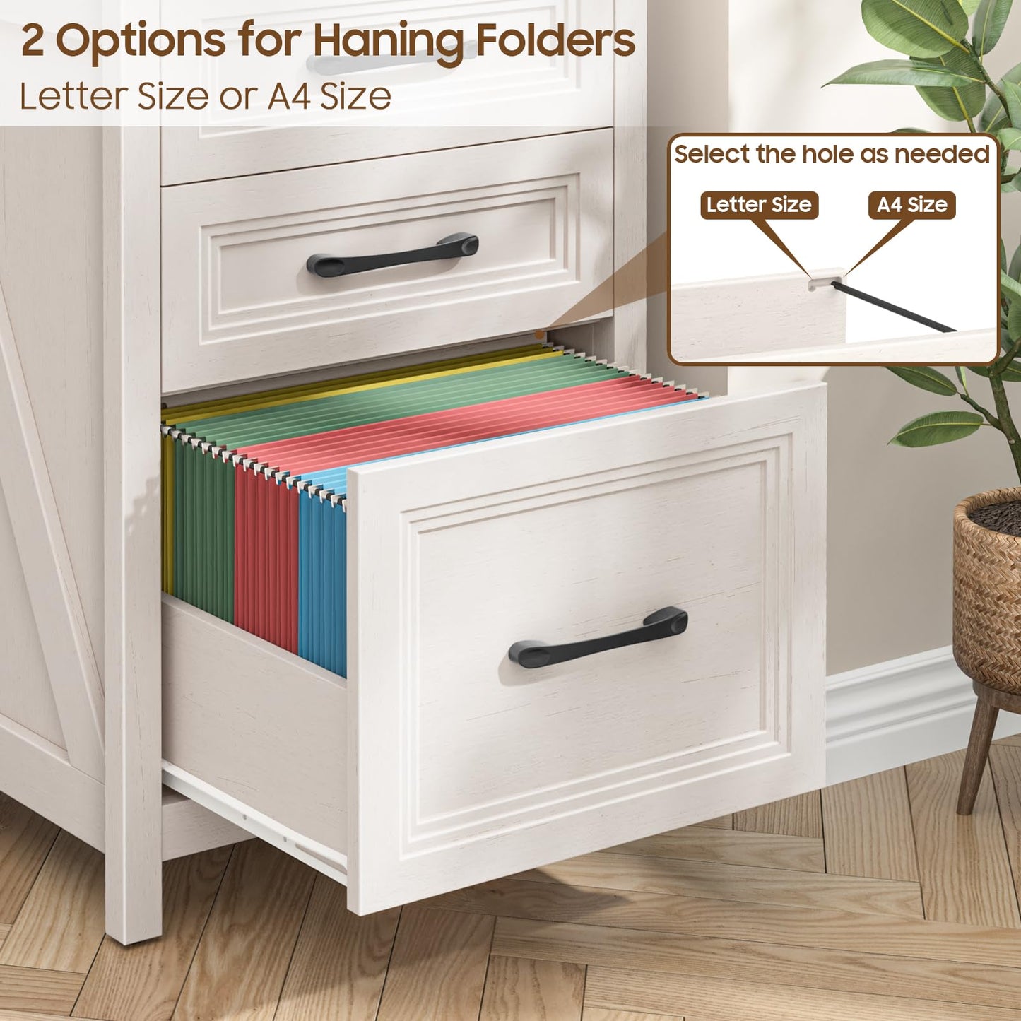 Vabches 3 Drawer Vertical File Cabinet, Farmhouse Wooden Filing Cabinet Fits A4 Letter Size, Under Desk Small File Cabinet, Printer Stand with Storage Organizer for Home Office, White and Black