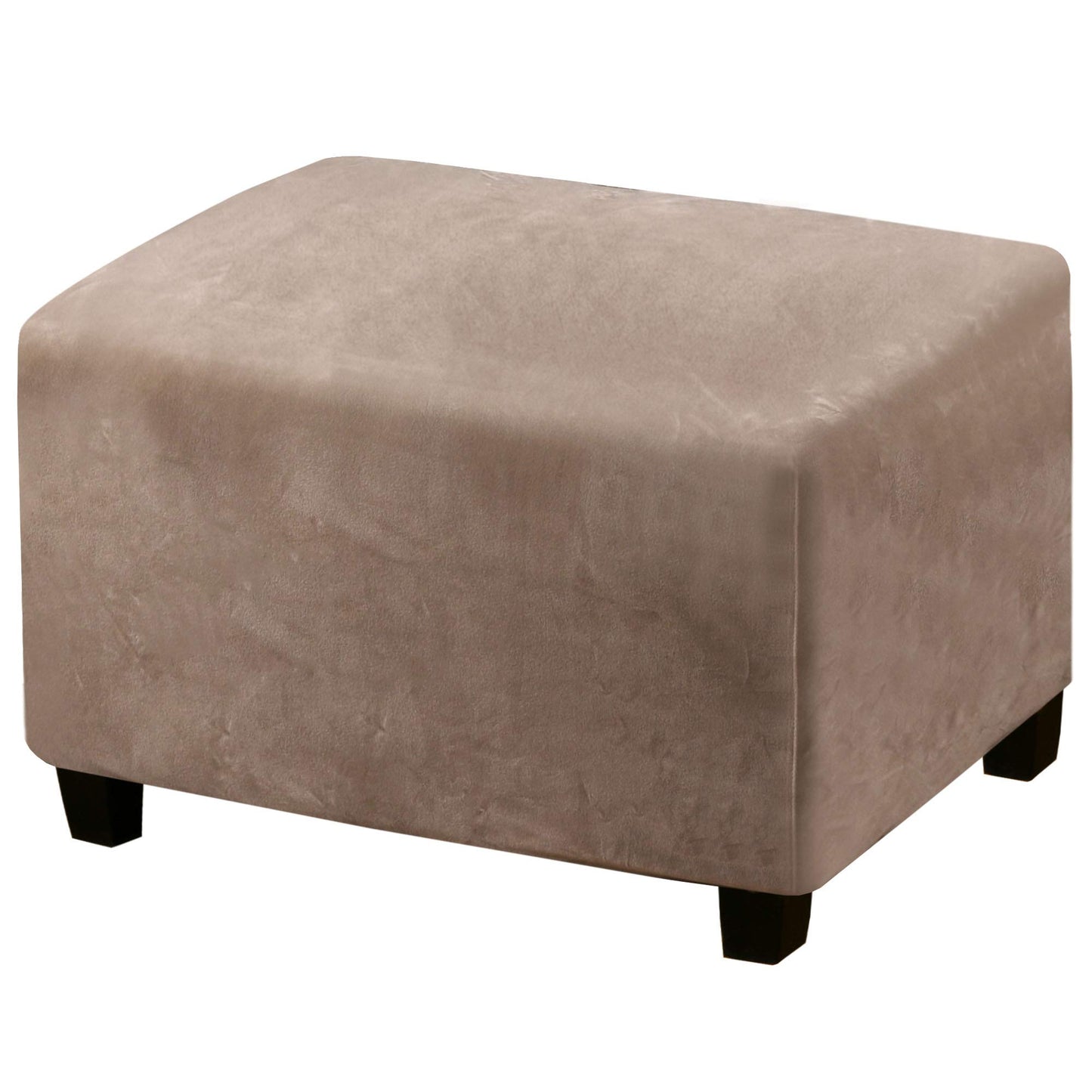 PrinceDeco Real Velvet Plush Ottoman Cover Soft Rectangle Folding Storage Covers Furniture Protector Removable Footstool Protect Footrest Covers Elastic Bottom(Large, Taupe)