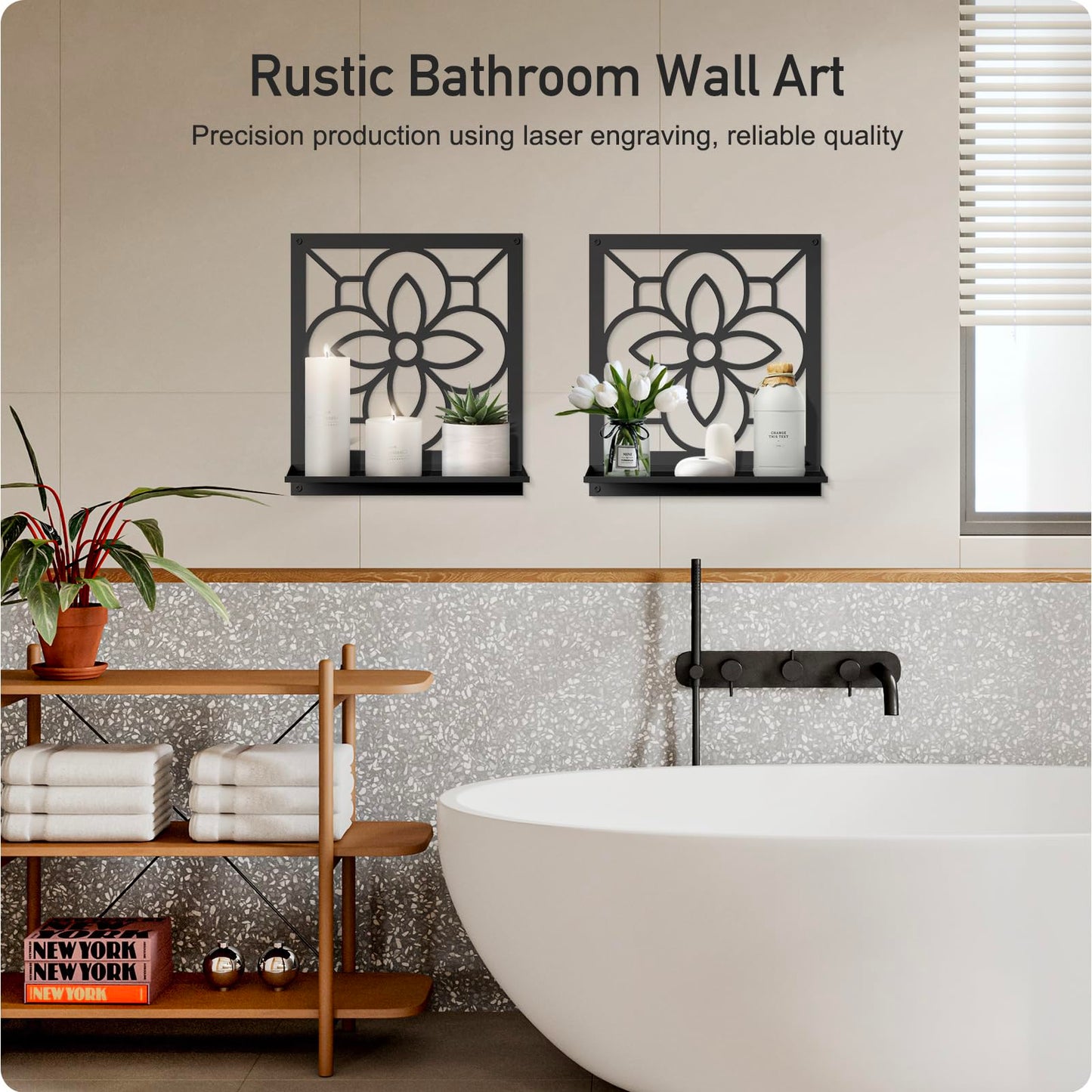 Abstract Candle Wall Holder, Pastoral Bathroom Wall Art for Living Room Bedroom Bathroom (2 Pack 11.8 x 13 in)