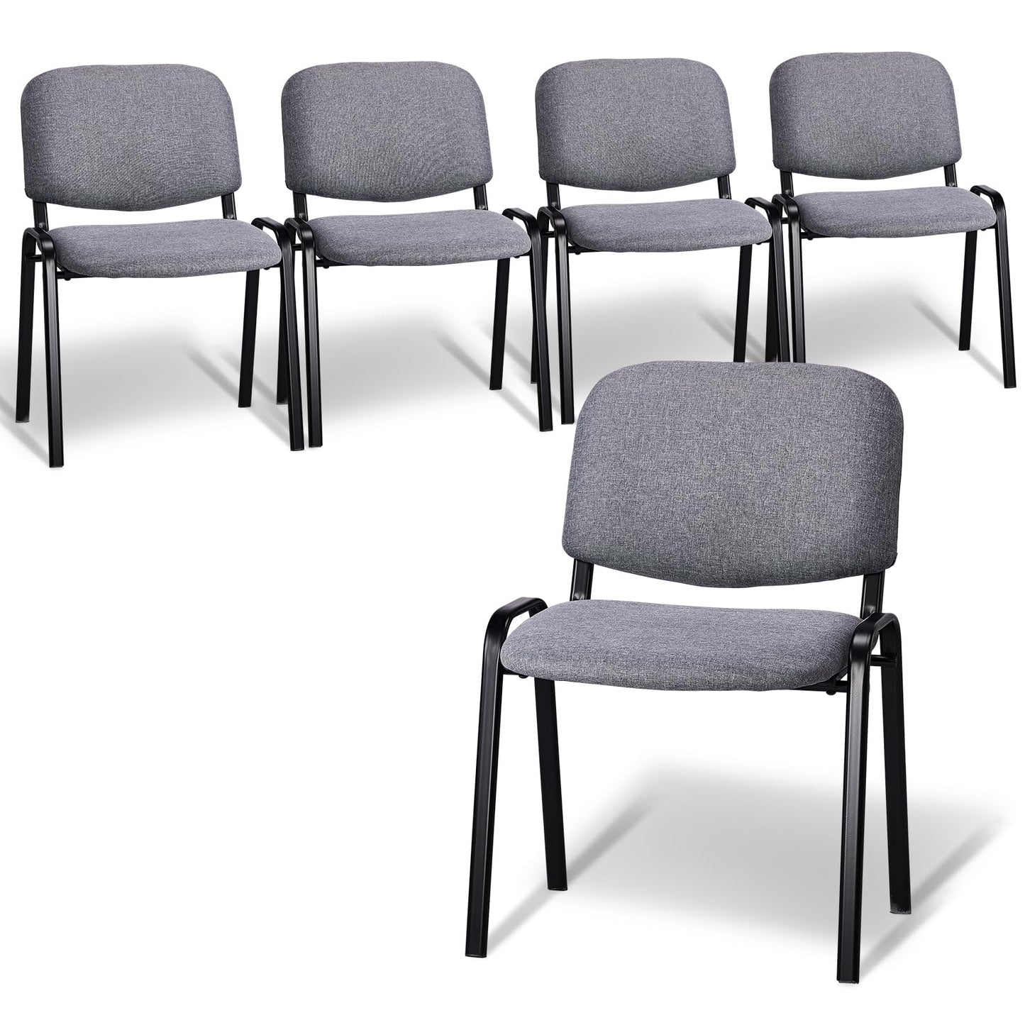 VINGLI Waiting Room Stacking Chairs, 5-Pack Fabric Church Conference Stackable Chair Set, for Office Guest & Reception Meeting Rooms, Lobby, Simple&Space-Saving, Fabric-Grey