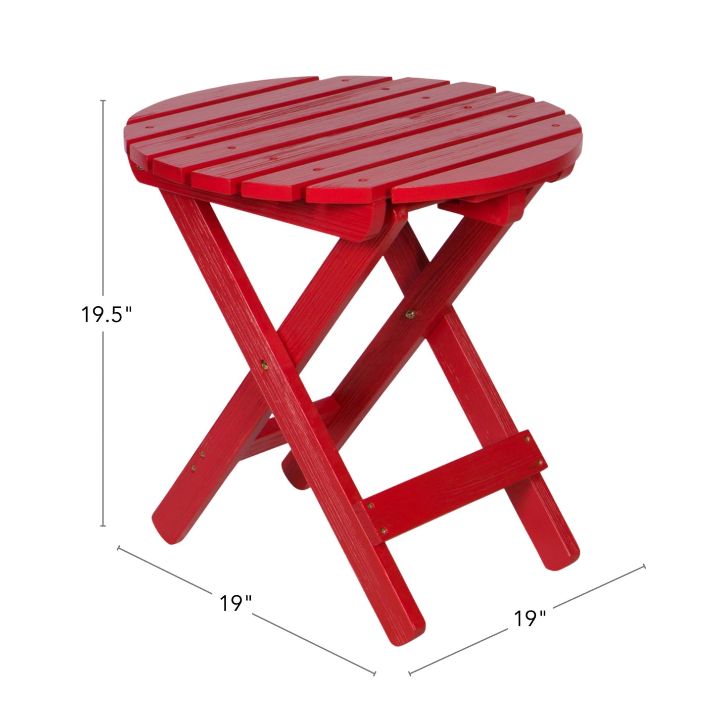 Shine Company Round Wooden Folding Solid Wood Side Table, Outdoor Adirondack Small Patio Table, Chili Red