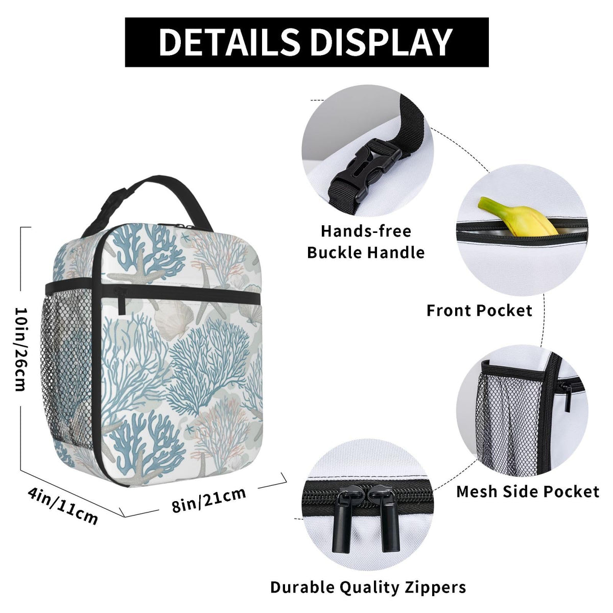 VANZEV Nautical Coastal Lunch Box for Adults Women Girls Boys Kids Starfish Seashell Coral Beach Lunch Box Insulated Cooler Reusable Lunch Bag Container Gifts for Work Office Picnic Travel School