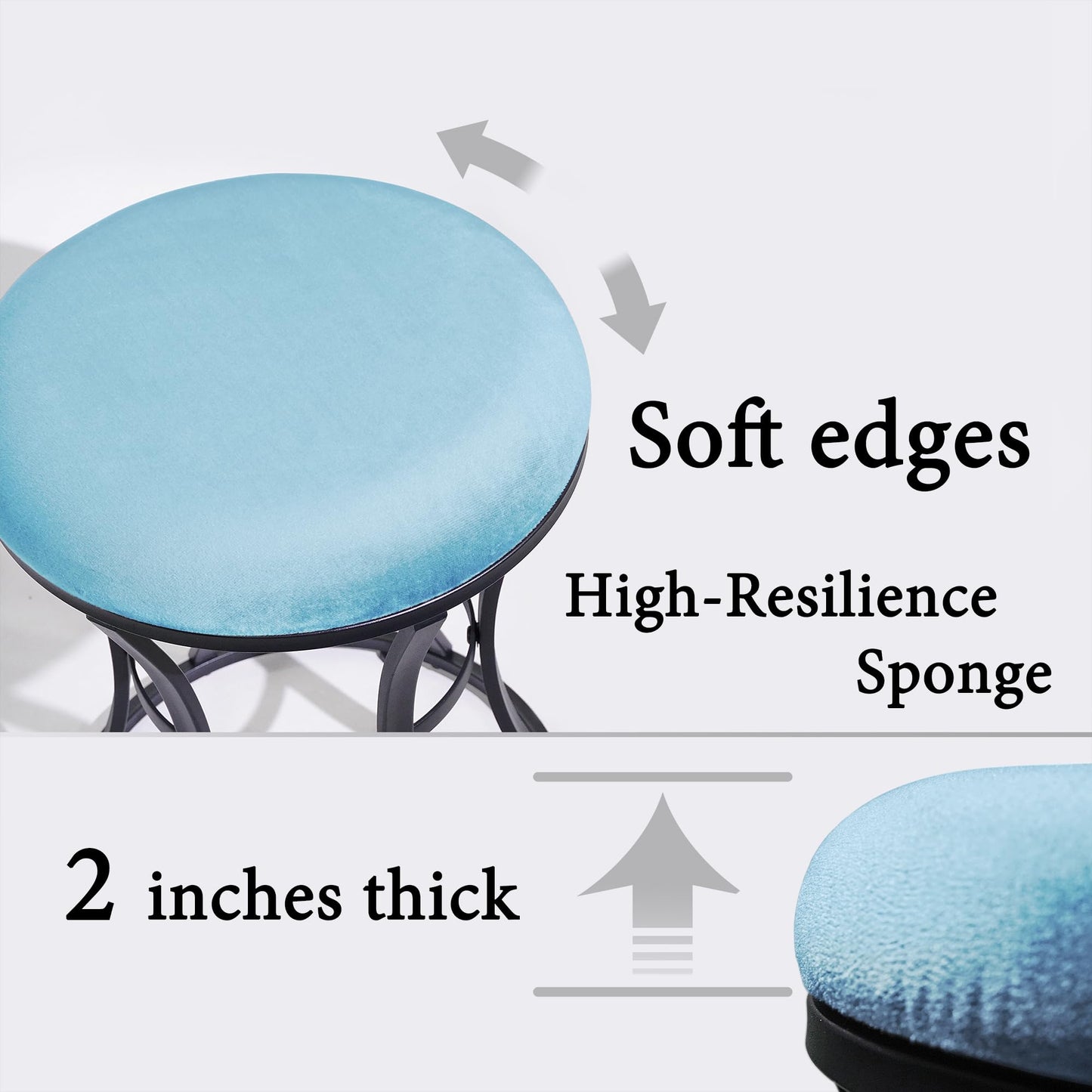 Ellensamqi Multifunctional Vanity Stool - Velvet Footrest Stool-Upholstered Chair Stool -Ottoman Round Modern Dressing Chair - with Blacken Metal Leg for Bedroom (Blue)