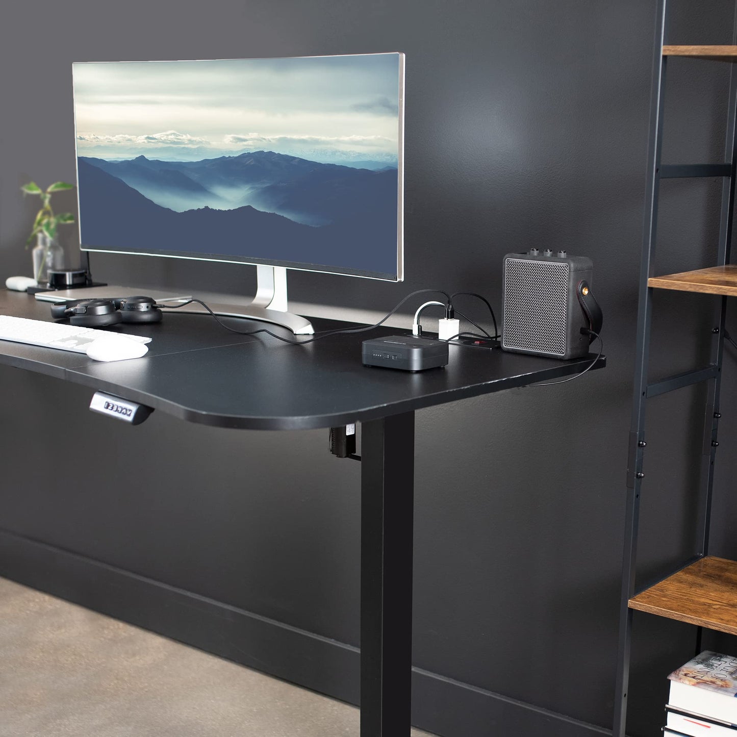 VIVO 63 x 32 inch Universal Table Top with Built-in Power Strip for Standard and Sit Stand Height Adjustable Home and Office Desk Frames, Desktop with USB Ports, Black, DESK-TOP1AC-B