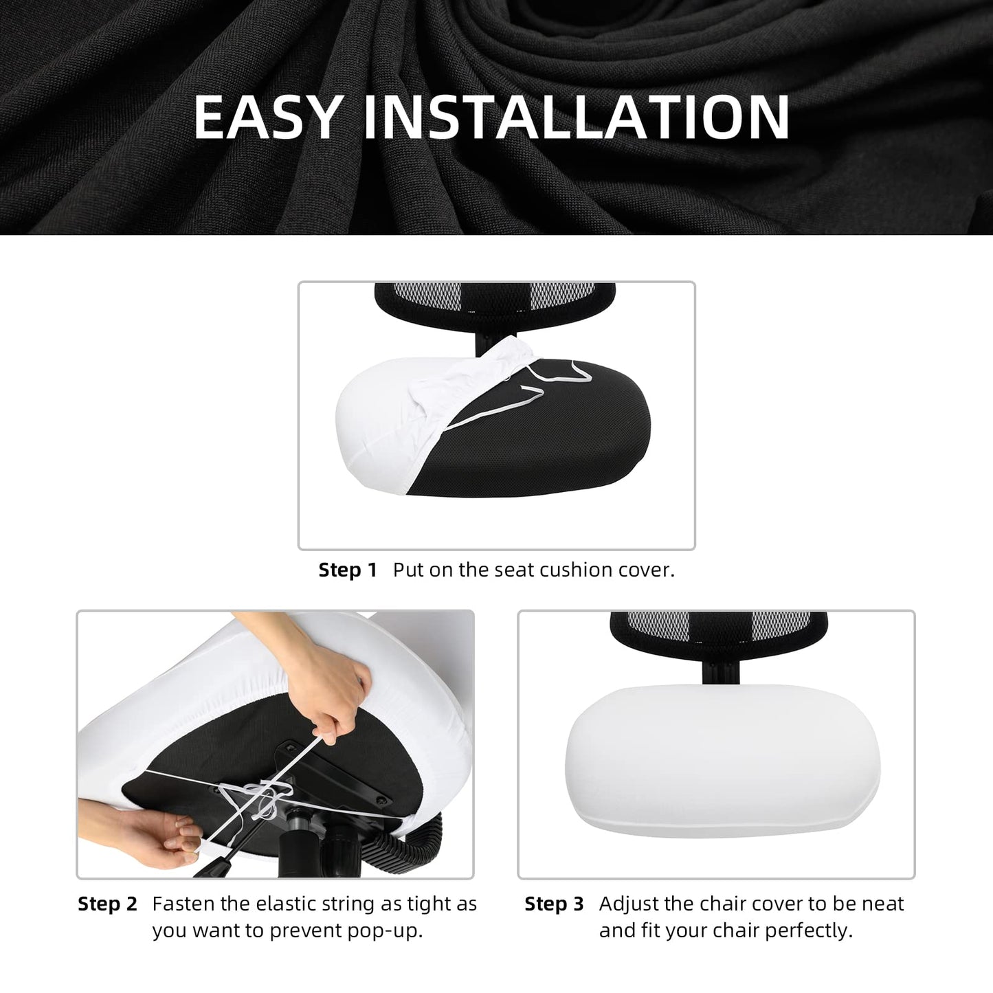 DIVA EN CAMINO DEC Water-Resistant Stretchable Desk Office Chair Seat Cushion Covers - Universal Spandex Computer Chair Slipcover - Removable Washable Cushion Protectors for Dogs, Cats, Black