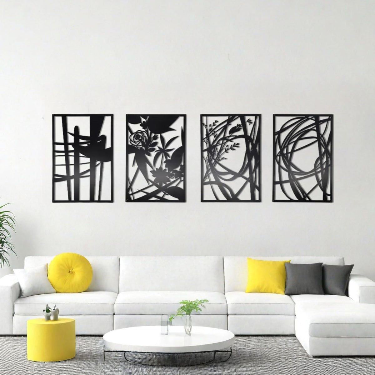 AIM & GGKK 4-Pack Minimalist Metal Wall Art Decor - Rustproof Abstract Line Decor for Bathroom, Living Room & Bedroom - Lightweight & Easy-to-Hang Modern Gallery Set for Empty Walls (17"x12", Black)