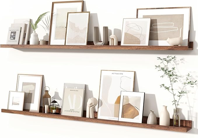 Fun Memories Picture Ledge Shelves Set of 2, 55 Inch Rustic Wall Mounted