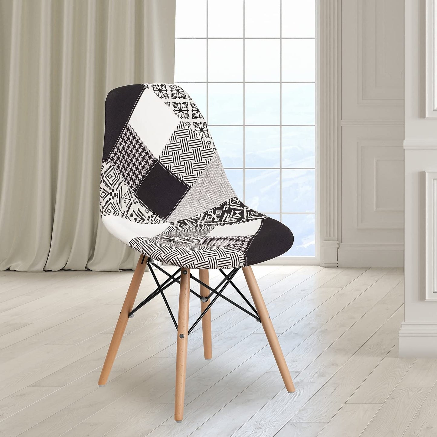 Flash Furniture Elon Series Turin Patchwork Fabric Chair with Wooden Legs