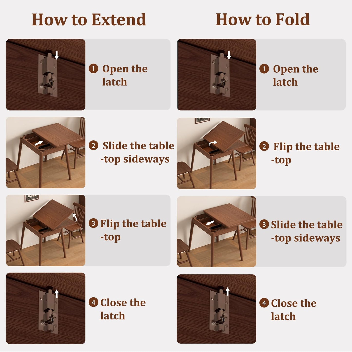 DONGMUWUJEE Solid Wood Small Dining Table for 2-6, 23.6"L-47.2"L Expandable Kitchen Table, Designed for Small Spaces, Easy Assembly, Suitable for Kitchen, Dining Room, Living Room, Apartment (Walnut)